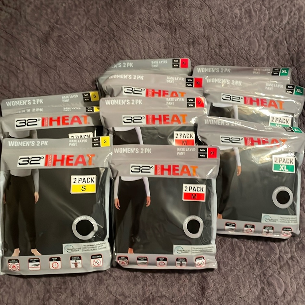 New 32 Degrees Heat Womens Black Thermal Base Layer Pants 2-Pack-Various Sizes